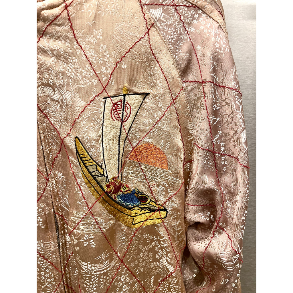 Vintage / Sakura, papillons, bateau au trésor, soleil, mont Fuji, grues