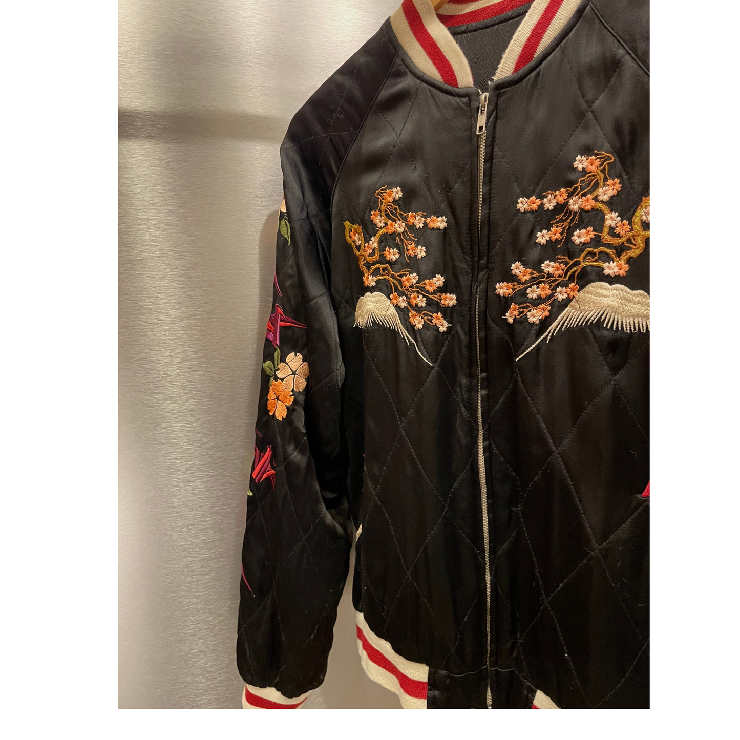 Vintage / Mt.Fuji, plein lune, grue, cerisier, pin, Oiran, pivoine