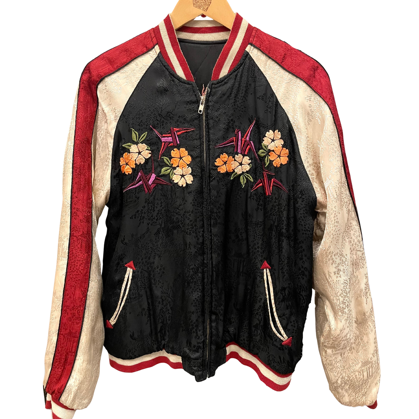 Vintage / Mt.Fuji, plein lune, grue, cerisier, pin, Oiran, pivoine