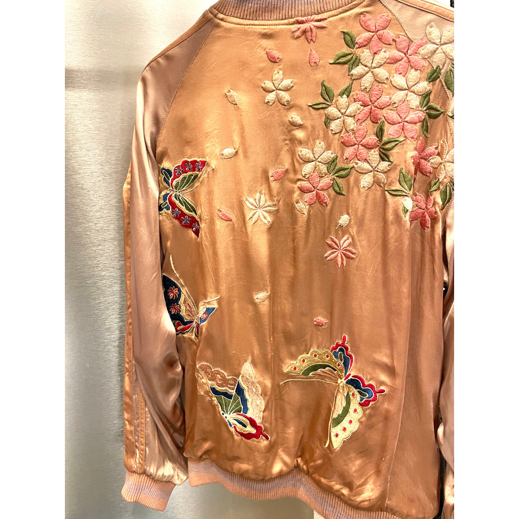 Vintage / Sakura, papillons, bateau au trésor, soleil, mont Fuji, grues