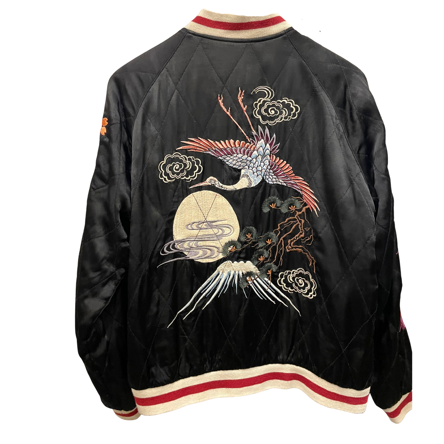 Vintage / Mt.Fuji, plein lune, grue, cerisier, pin, Oiran, pivoine