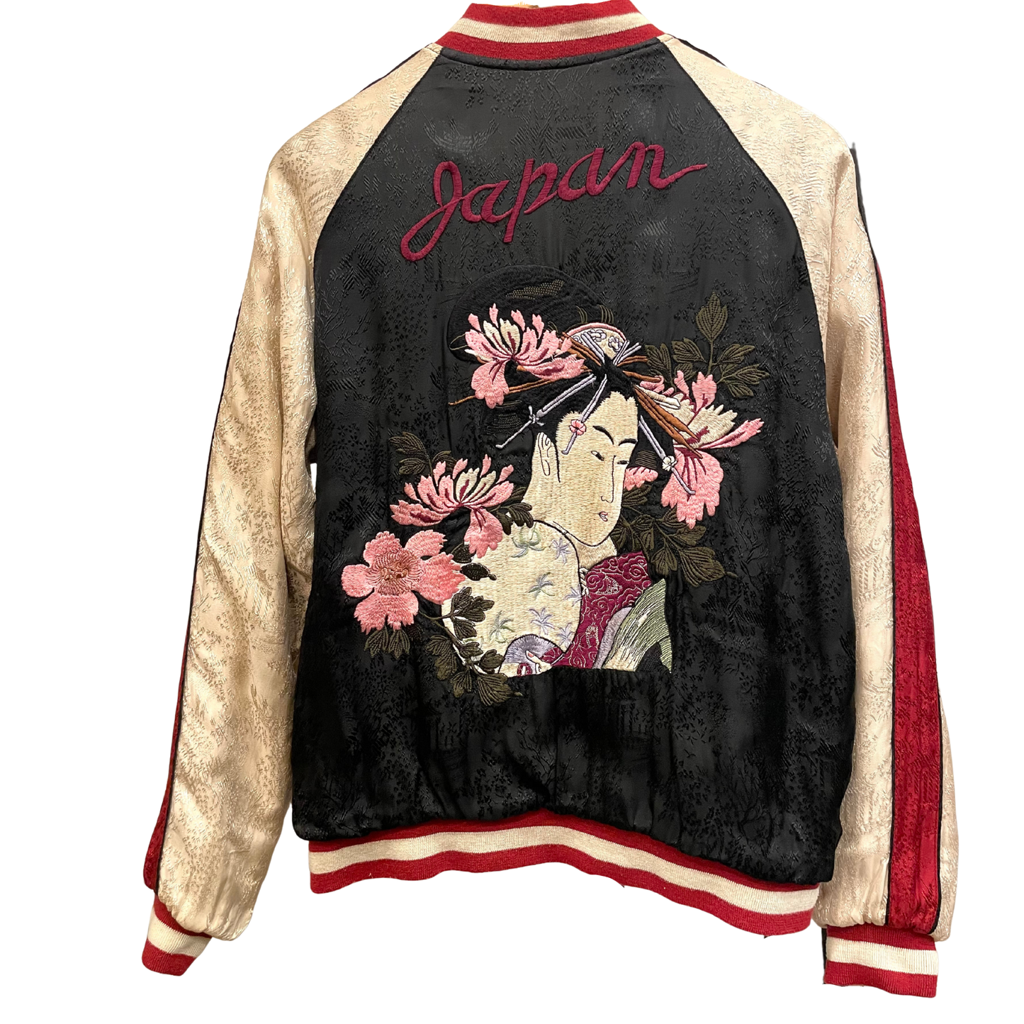 Vintage / Mt.Fuji, plein lune, grue, cerisier, pin, Oiran, pivoine