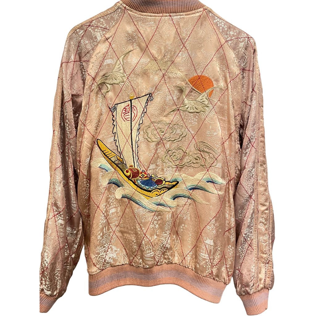 Vintage / Sakura, papillons, bateau au trésor, soleil, mont Fuji, grues