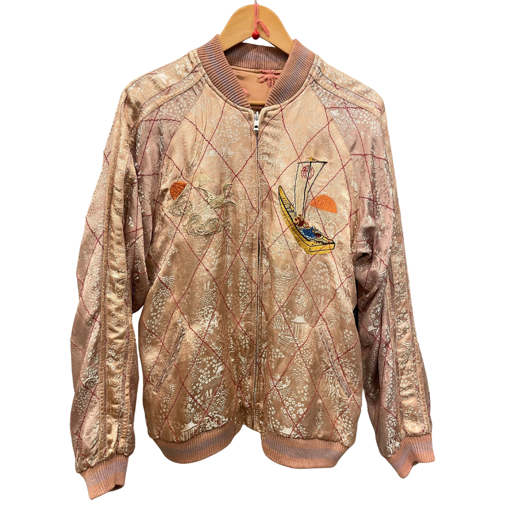 Vintage / Sakura, papillons, bateau au trésor, soleil, mont Fuji, grues