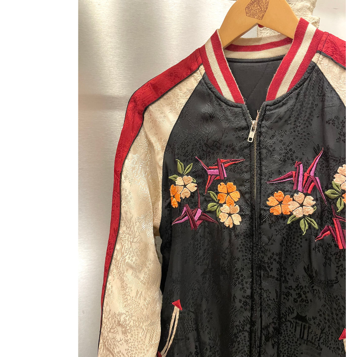 Vintage / Mt.Fuji, plein lune, grue, cerisier, pin, Oiran, pivoine