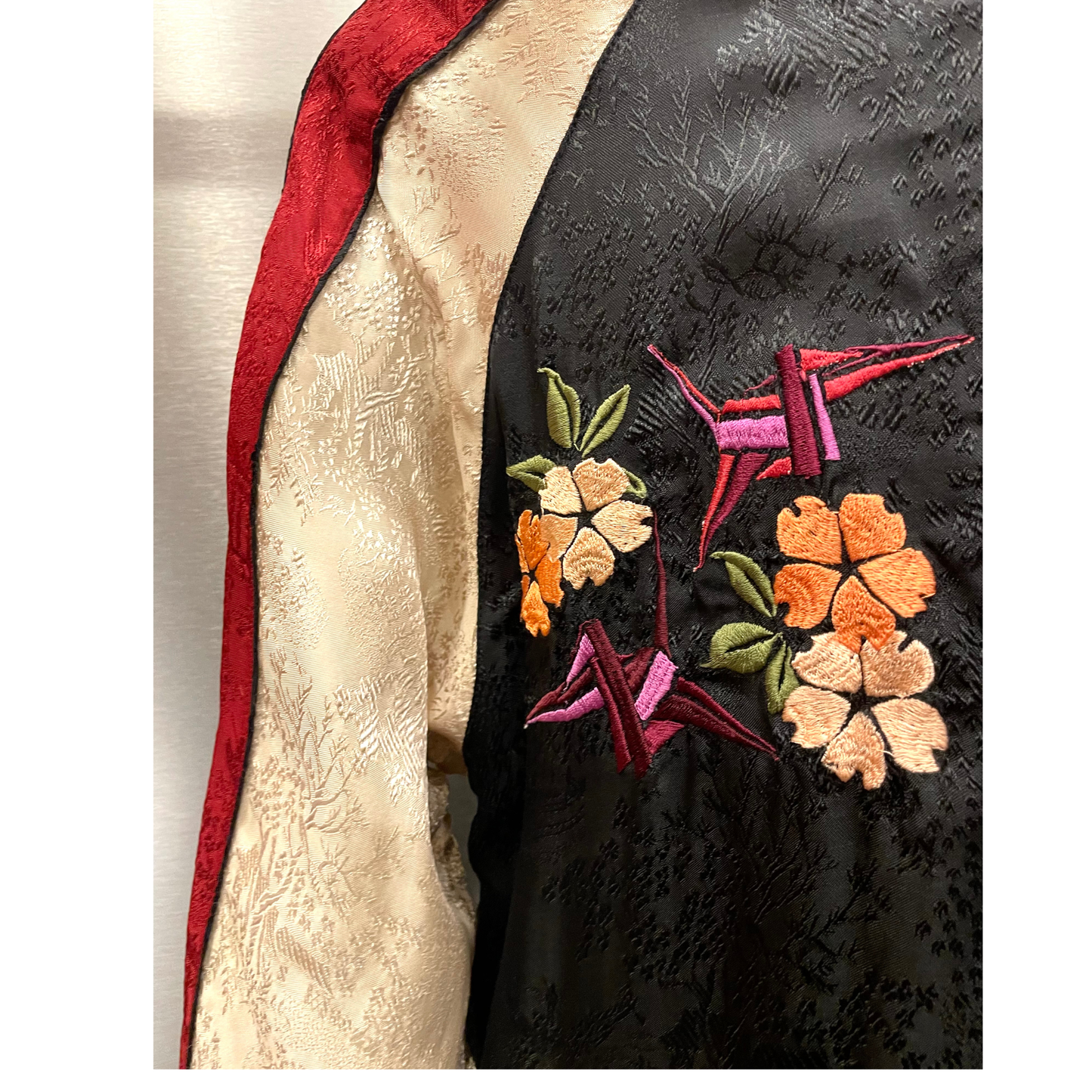 Vintage / Mt.Fuji, plein lune, grue, cerisier, pin, Oiran, pivoine