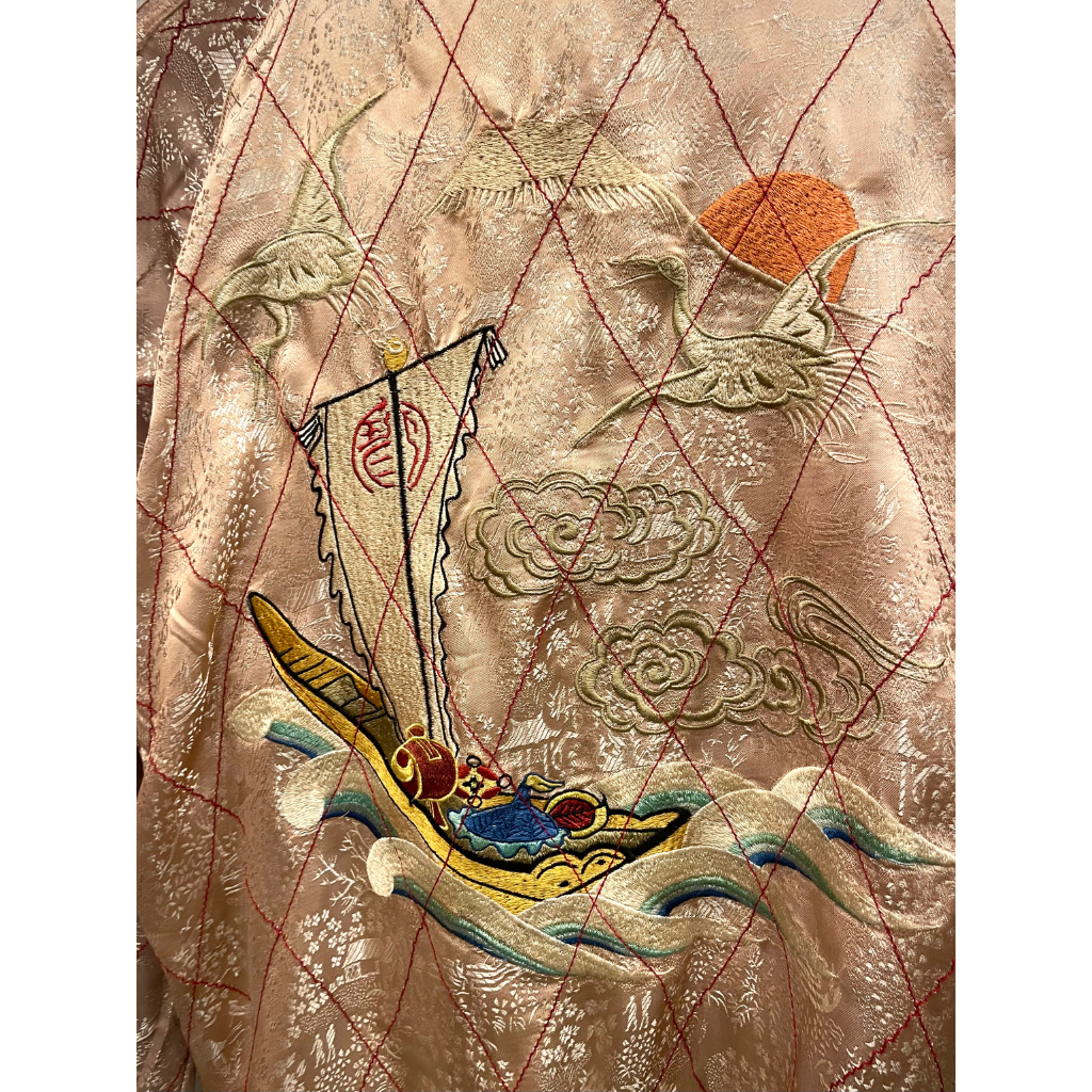 Vintage / Sakura, papillons, bateau au trésor, soleil, mont Fuji, grues